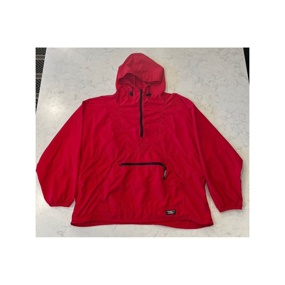 LL Bean Vintage Anorak Windbreaker Jacket Red Men's XL Pullover Hooded Y2K